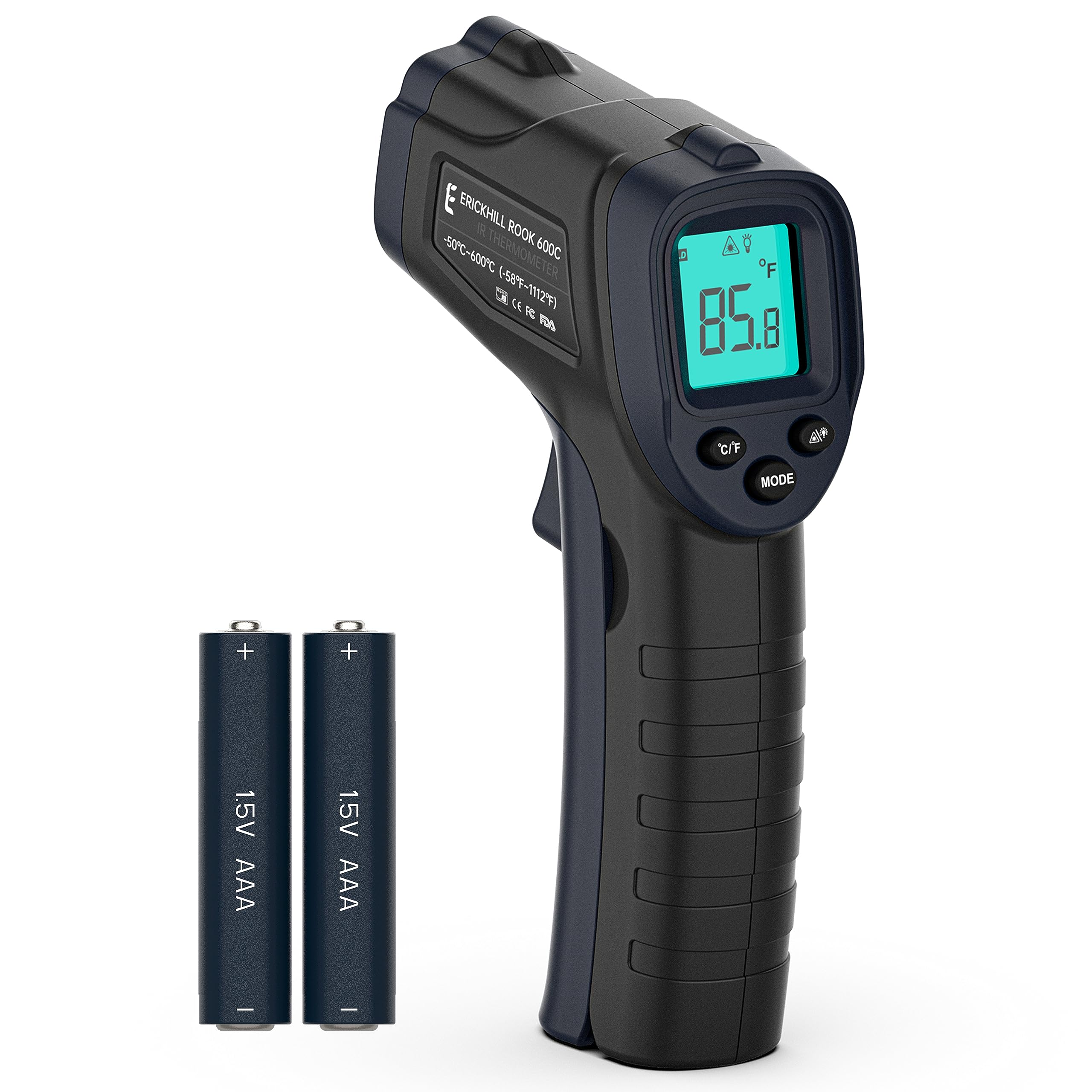ERICKHILL ROOK 600C Infrared Thermometer -58°F~1112°F, Laser Temperature for Cooking, Temp Gun with Adjustable Emissivity, Suitable for BBQ, Griddle, Pizza Oven, HVAC, Engine, Pool