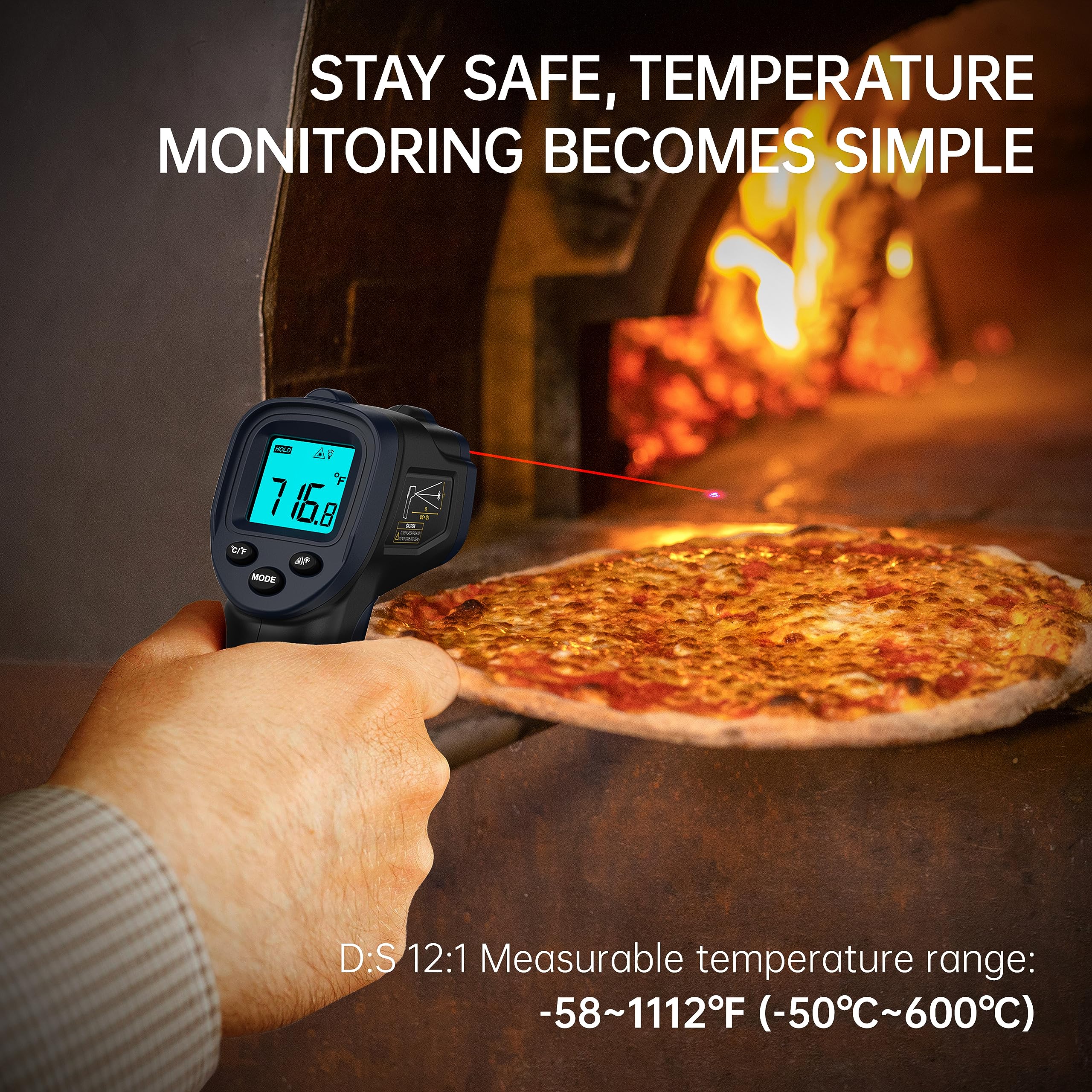 ERICKHILL ROOK 600C Infrared Thermometer -58°F~1112°F, Laser Temperature for Cooking, Temp Gun with Adjustable Emissivity, Suitable for BBQ, Griddle, Pizza Oven, HVAC, Engine, Pool